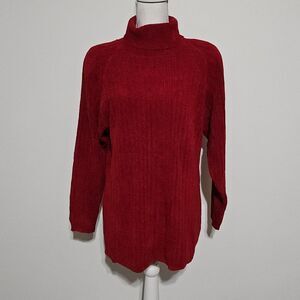 NORM THOMPSON Chenille Sweater Sz S‎ Turtleneck Neck Plush Red Vintage